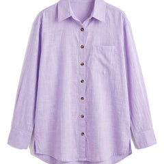 Violet oversized button-down shirt with chest pocket, front view
