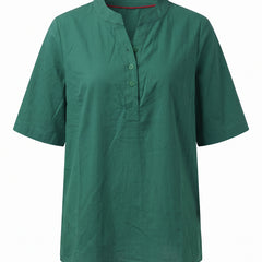 Green notch neck short sleeve tunic top, front view