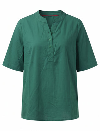Green notch neck short sleeve tunic top, front view