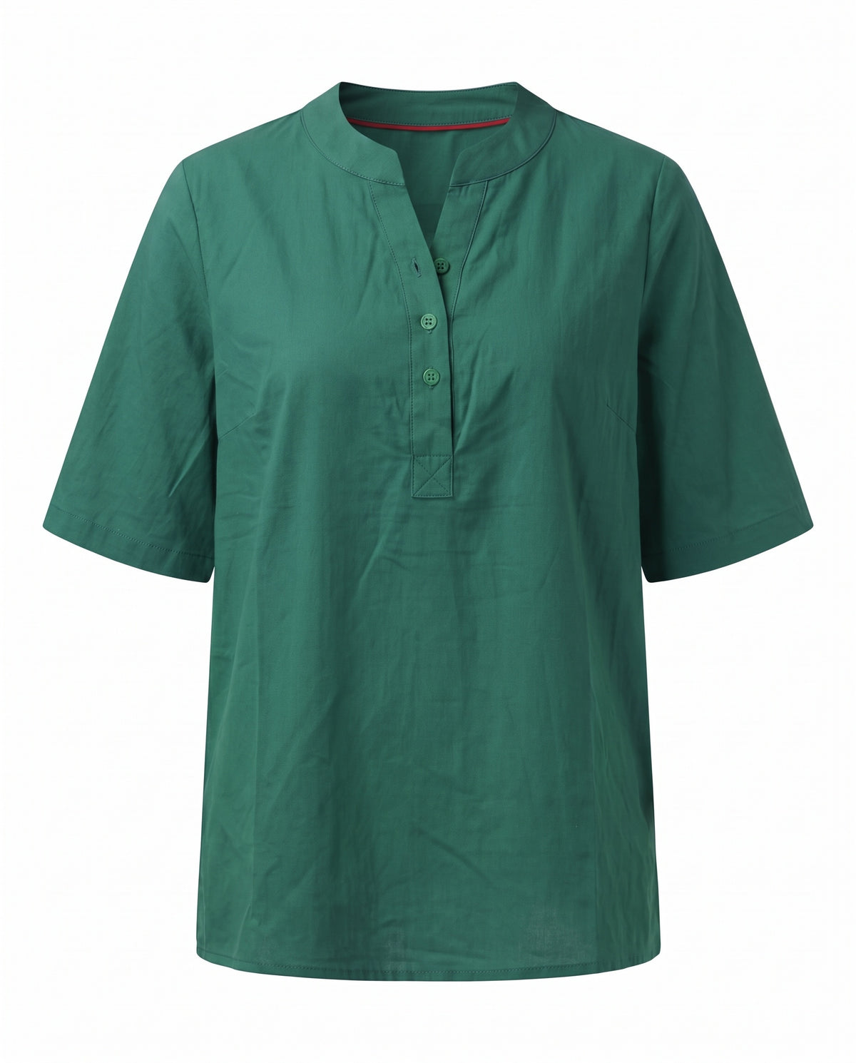 Green notch neck short sleeve tunic top, front view