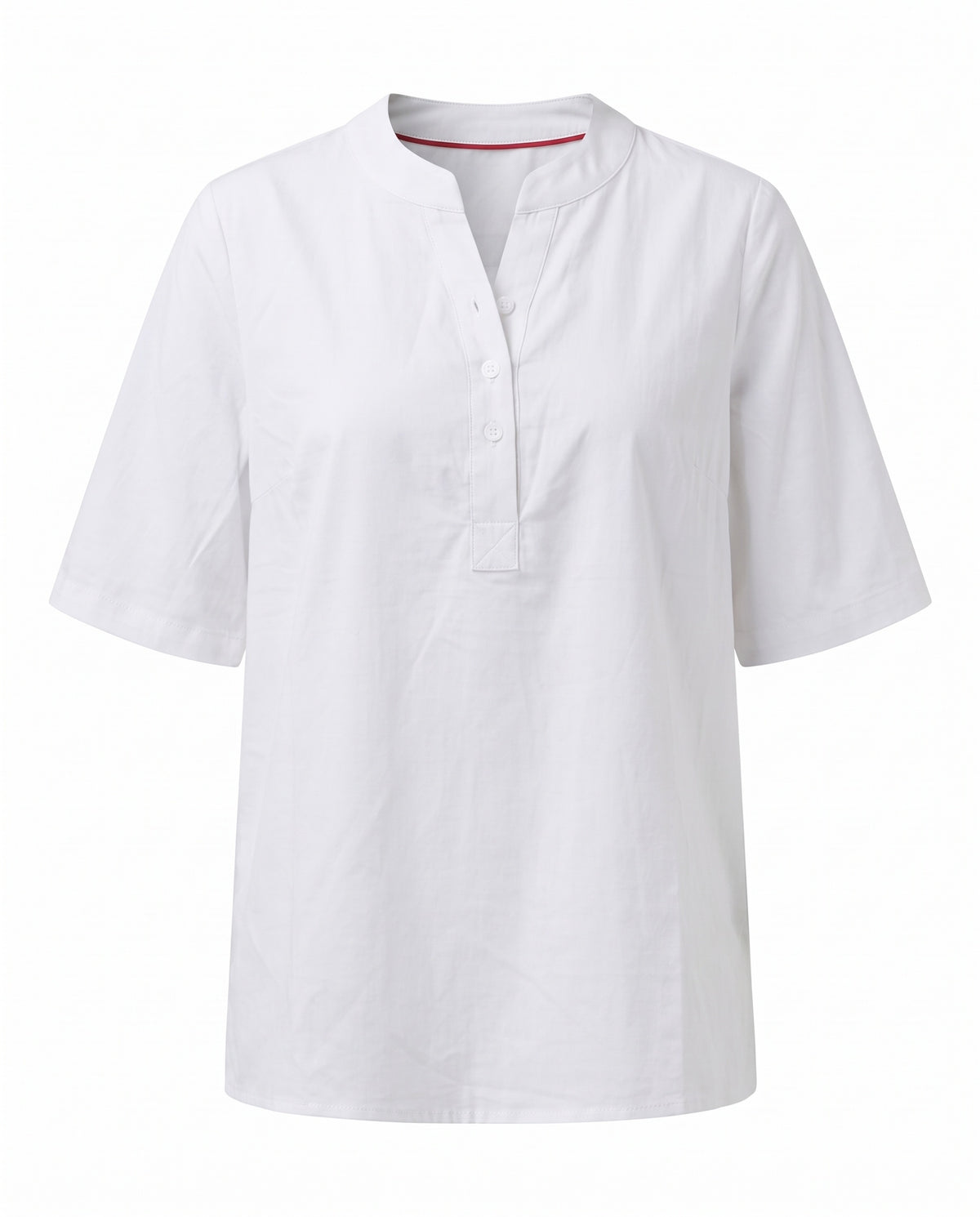 White notch neck short sleeve tunic top, front view