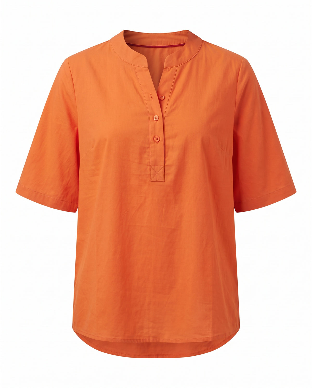 Orange notch neck short sleeve tunic top, front view