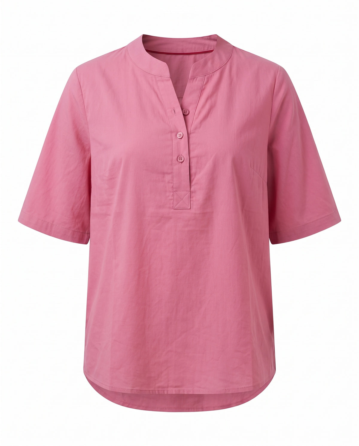 Pink notch neck short sleeve tunic top, front view