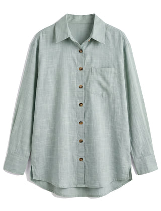 Green oversized button-down shirt with chest pocket, front view