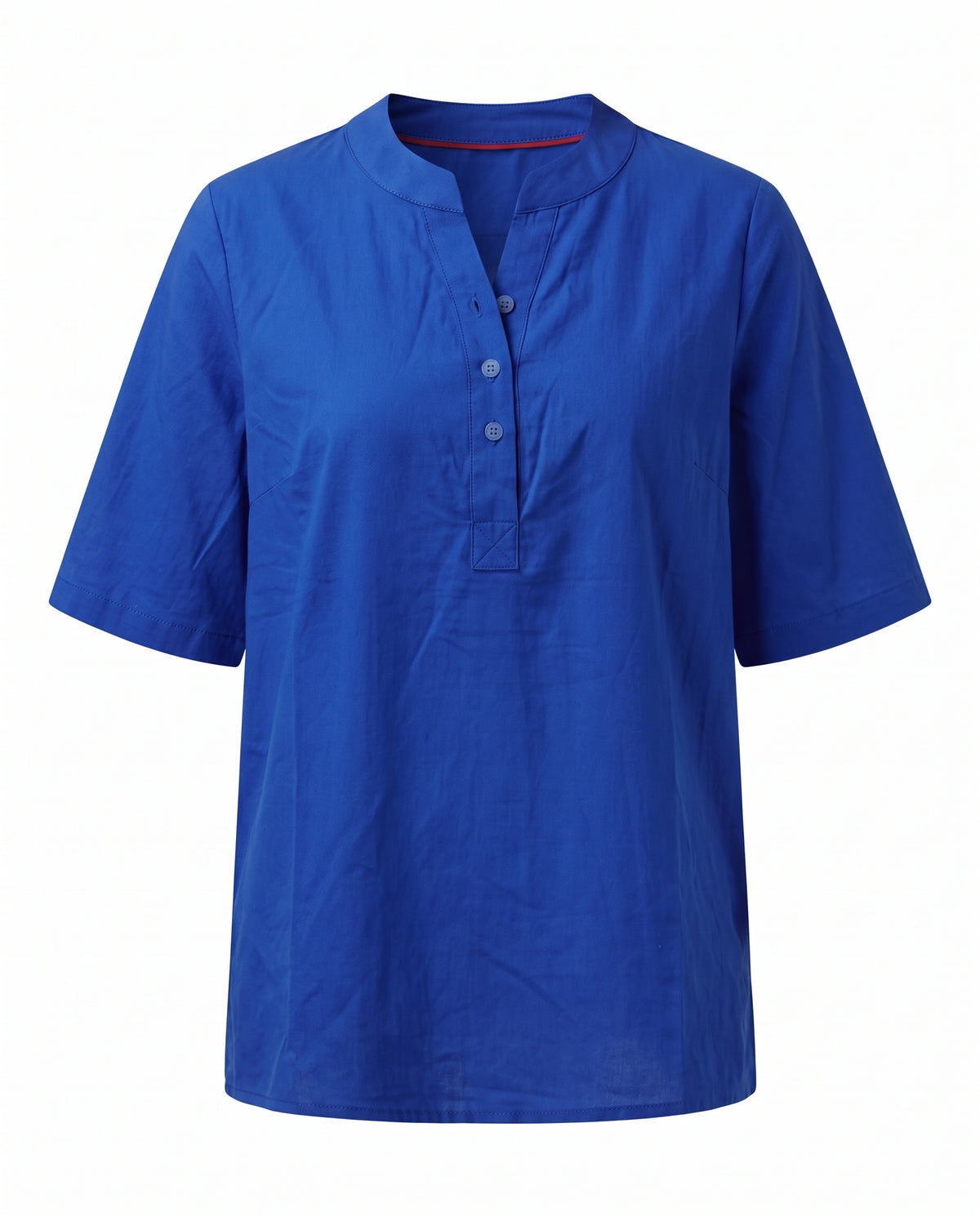 Royal blue notch neck short sleeve tunic top, front view