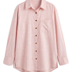 Pink oversized button-down shirt with chest pocket, front view