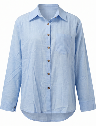 Paloma-Thelma relaxed button front shirt in light blue, front view