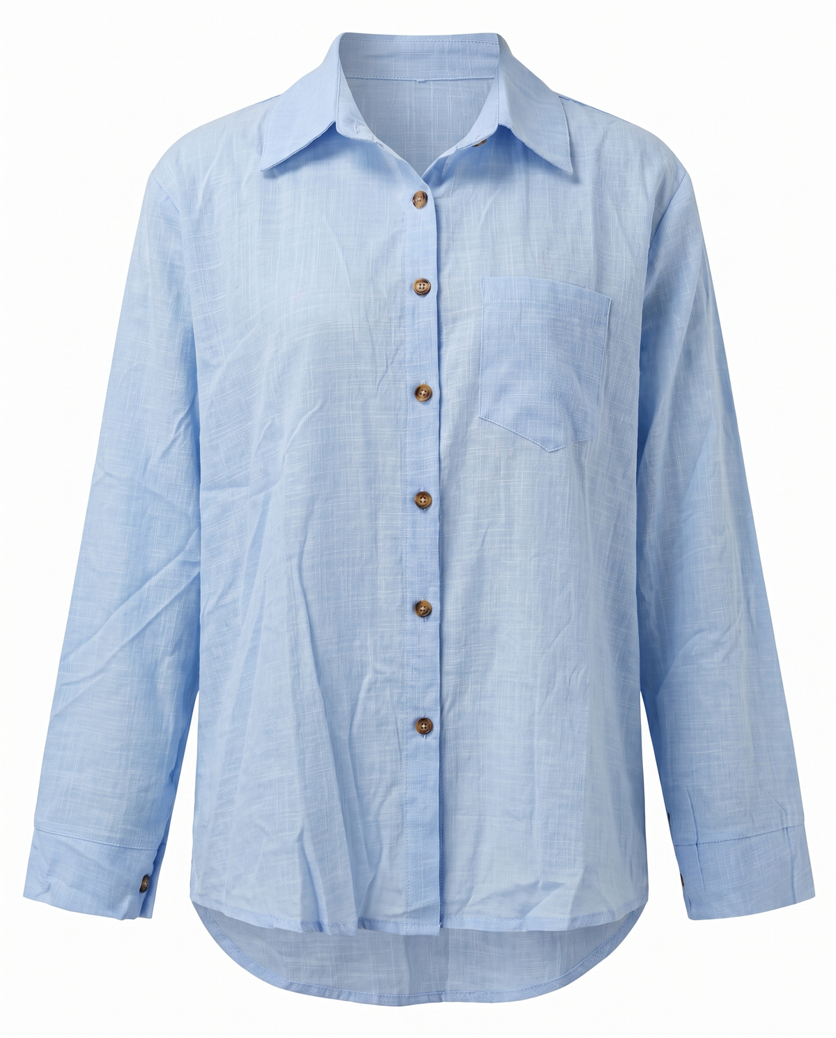 Paloma-Thelma relaxed button front shirt in light blue, front view