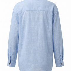 Paloma-Thelma relaxed button front shirt in light blue, back view