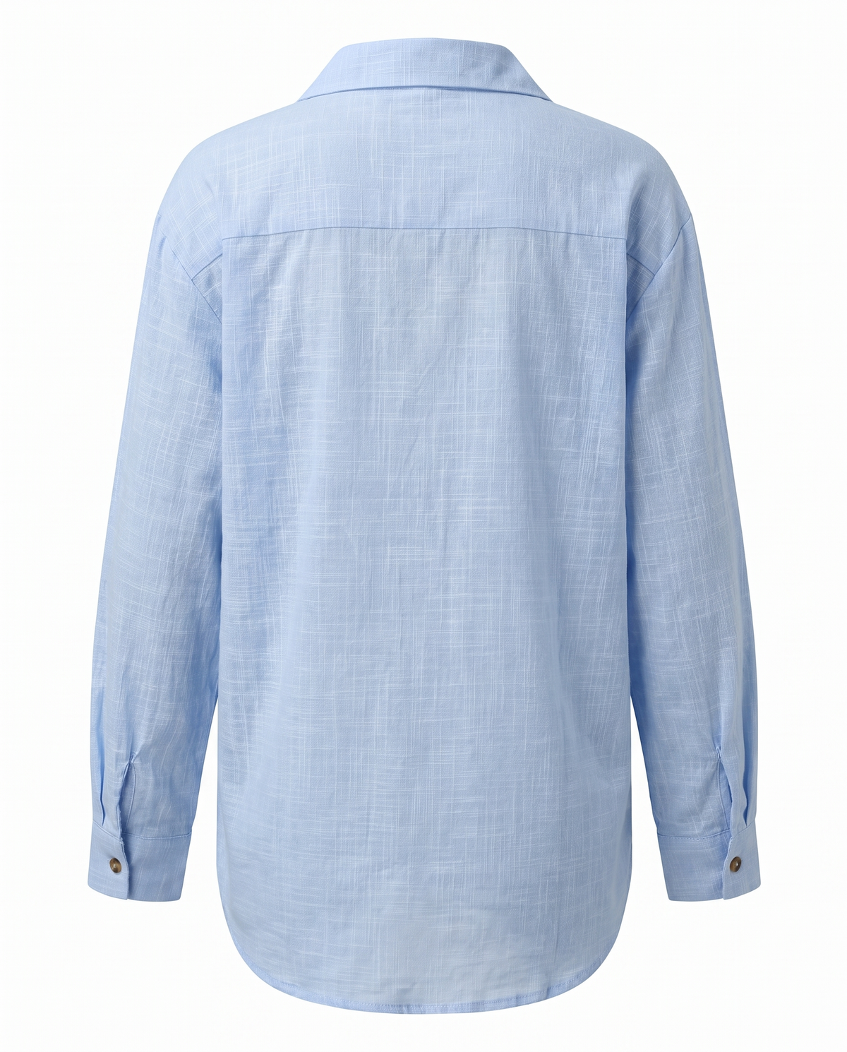 Paloma-Thelma relaxed button front shirt in light blue, back view